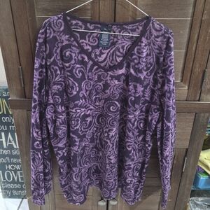 Basic Editions Women's Plus Size Long Sleeve Purple Swirl Pullover Size 2X